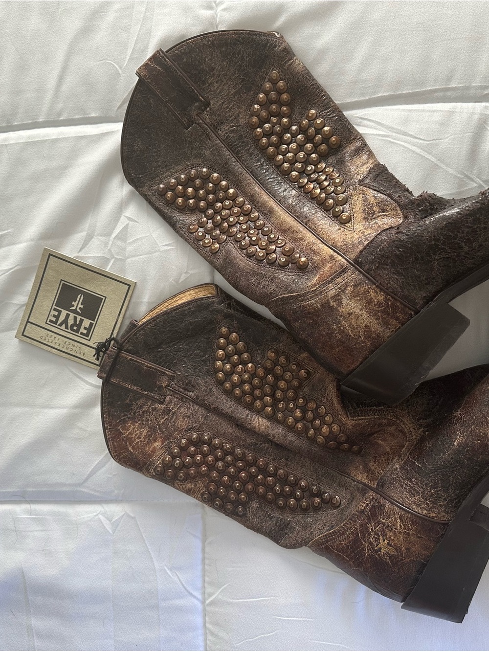 Frye Brown Studded Leather Western Heeled Boots